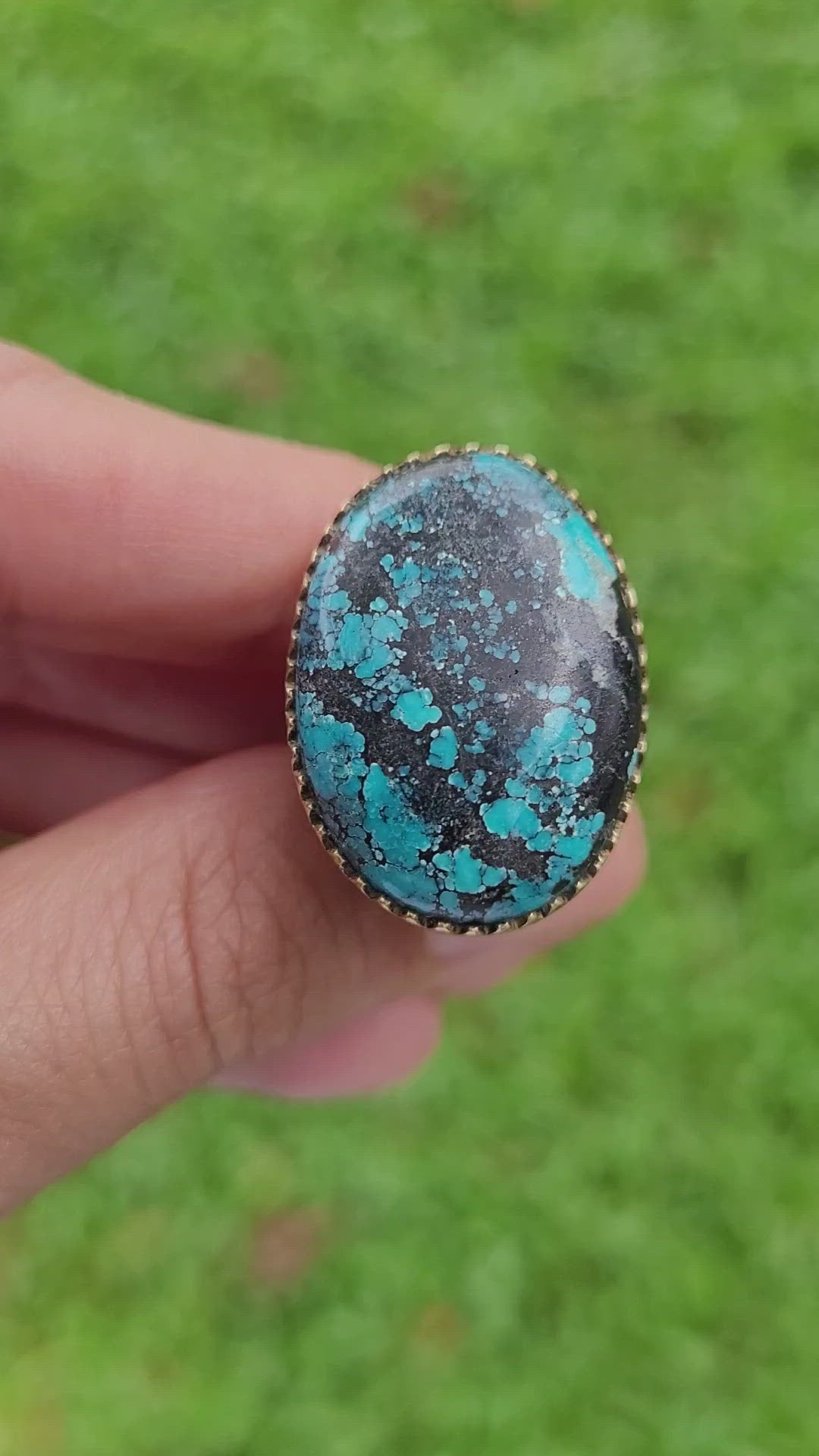 Premium Brass Statement Ring Turquoise