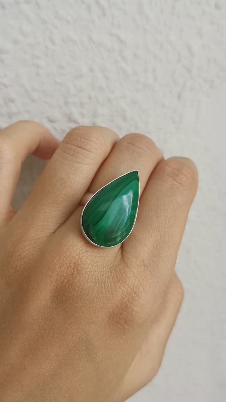 Sterling Silver 925 Statement Ring Malachite