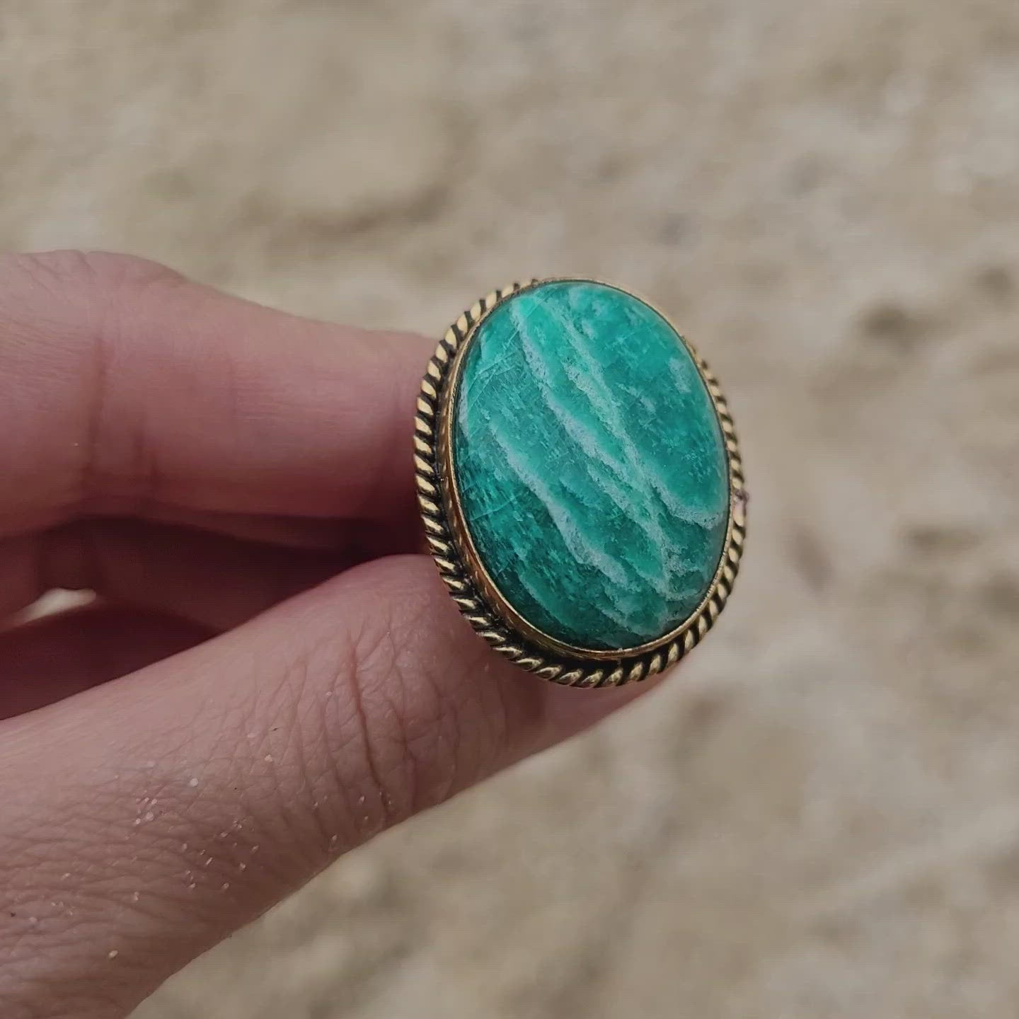 Premium Brass Statement Ring Amazonite AMZ02