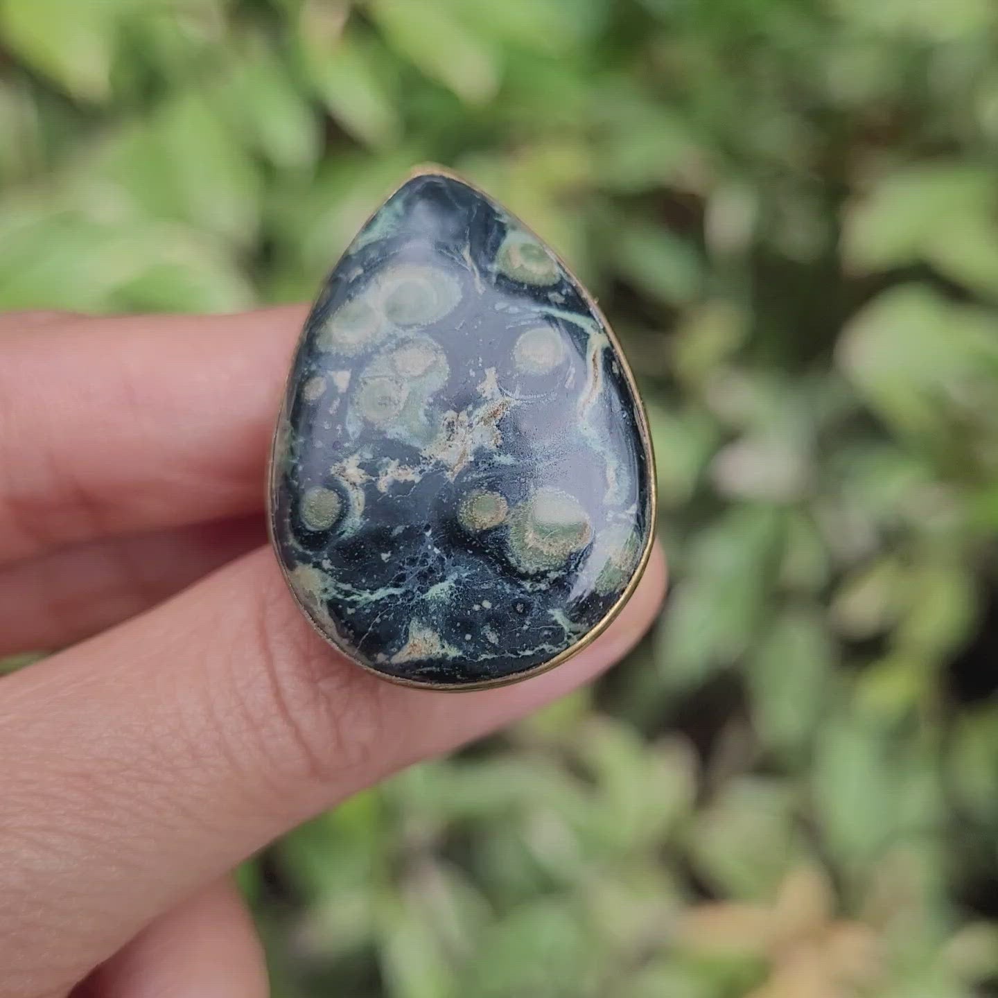 Brass Statement Ring Kambaba Jasper KAM03/Green Stromatolite Jasper/ Crocodile Jasper