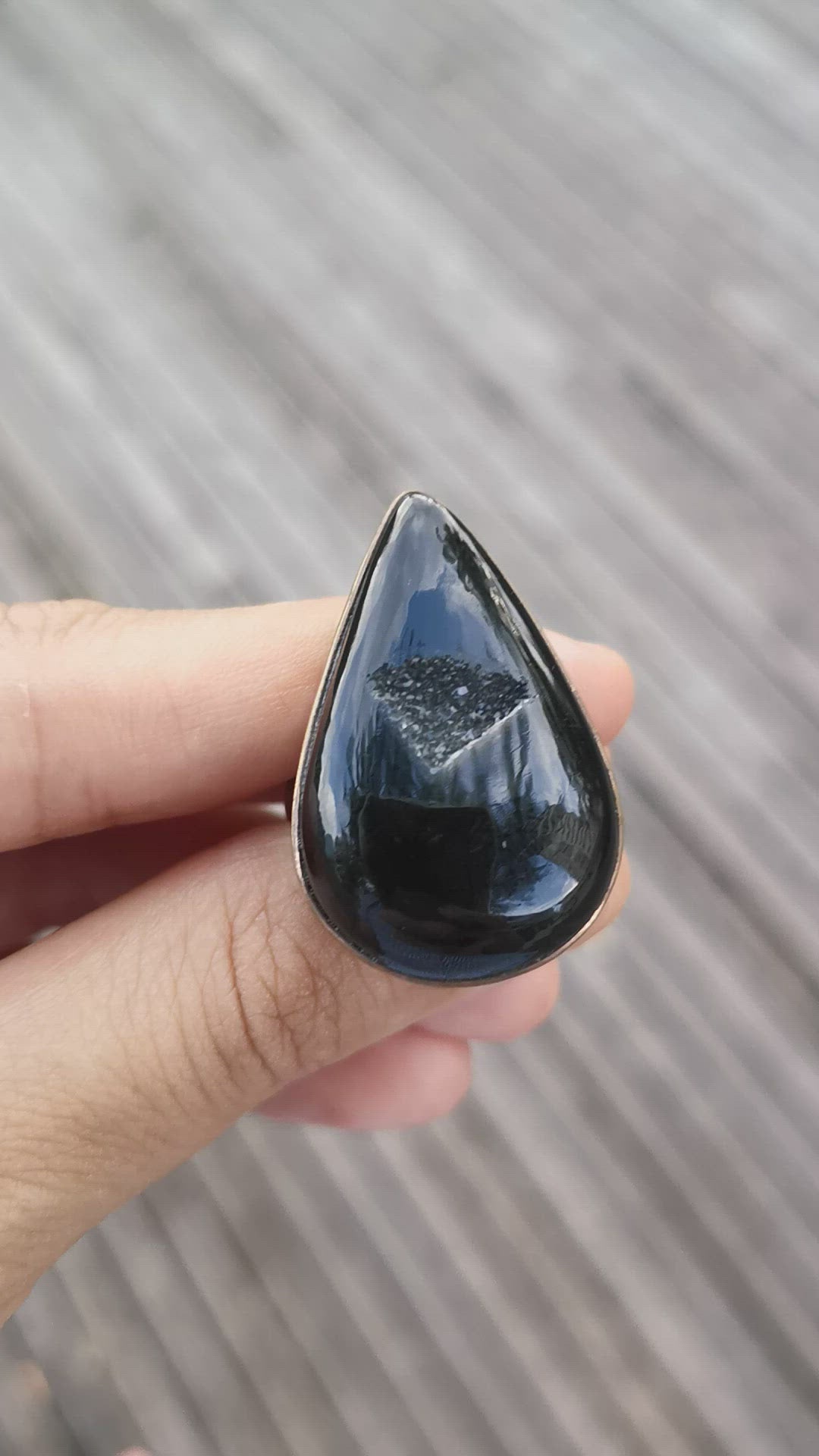 Brass Statement Ring Black Onyx Druzy