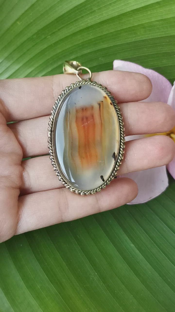 Premium Brass Statement Pendant Montana Agate